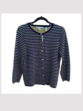 Draper James Navy Blue Gingham Gold Button Cardigan. Sz Med.